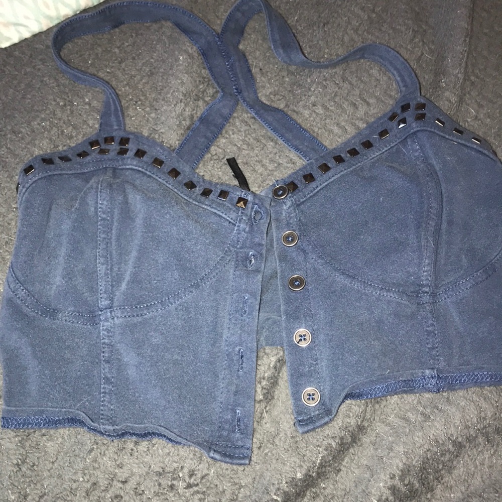 Denim crop top/bralette with studs